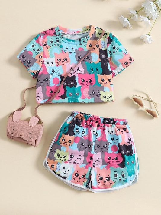 Baby Girl Funky Cats T-Shirt & Shorts Set - #609