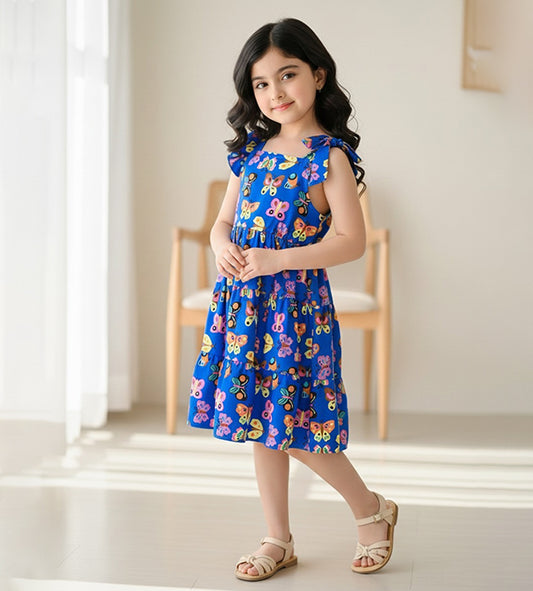 Baby Girl Blue Butterfly Printed Dress - #152