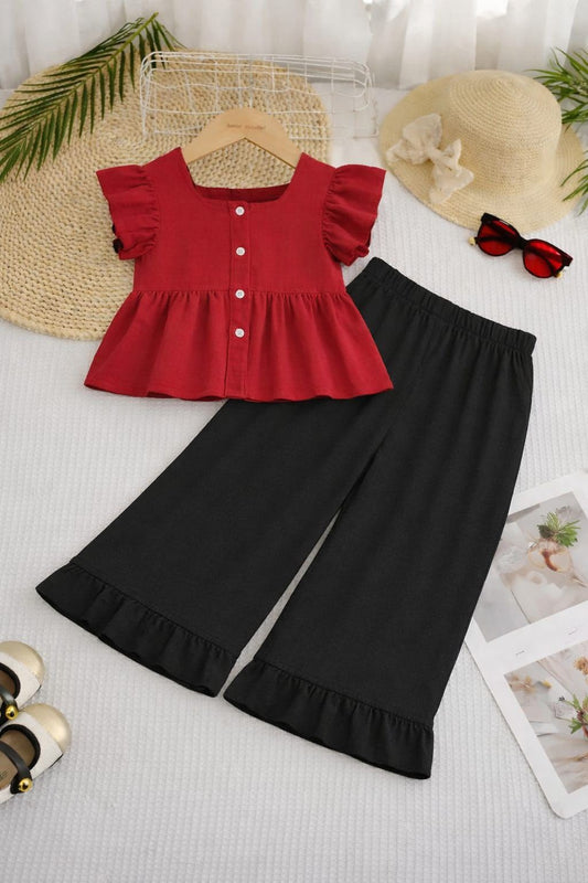 Baby Girl Pretty Ruffle Top & Flare Pants Set