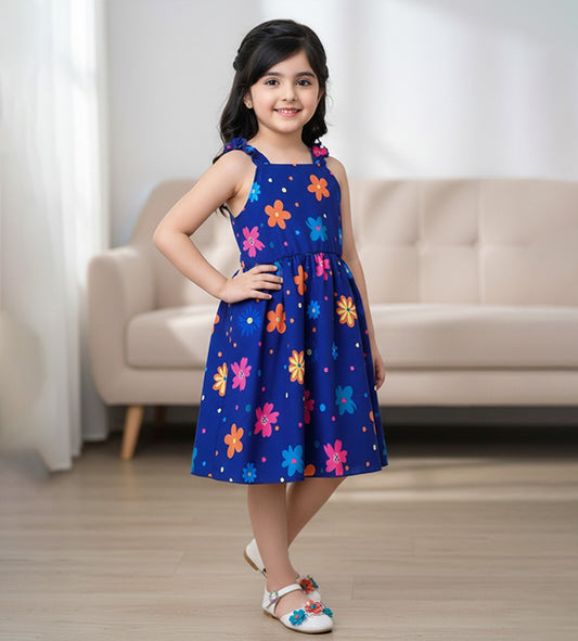Baby Girl Blue Floral Printed Dress - #148