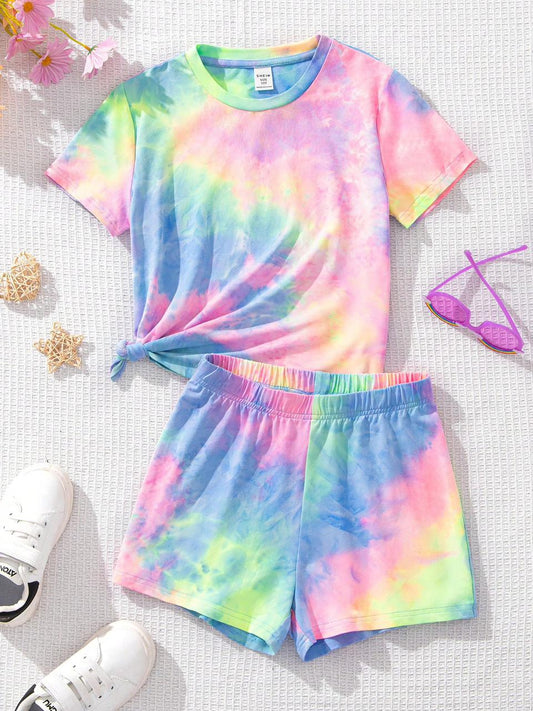 Baby girl summer rang shade tie-dye t-shirt and short - #600