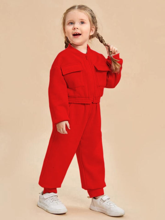 Baby girl red zipper style winter fleece tracksuit - #WS00-02