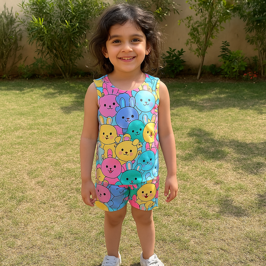 Baby girl bear multi printed style casual wear - #SH-737