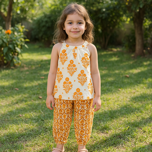 Baby girl summer new graphic printed style top and pant - #SH-734