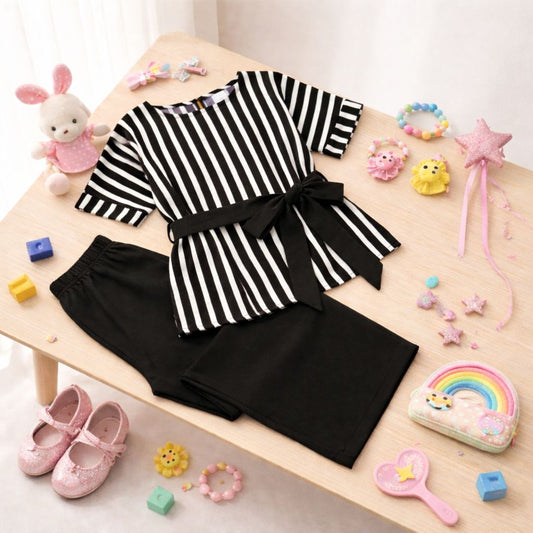 Baby Girl Spring/Summer Stripe Co-ord Set - Black