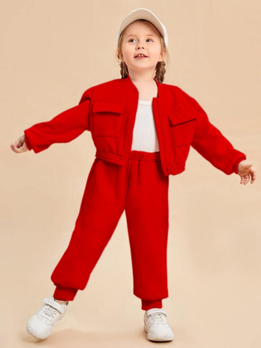 Baby girl red zipper style winter fleece tracksuit - #WS00-02