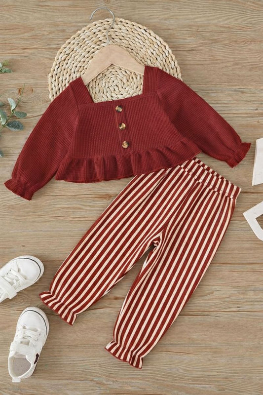 Baby Girl Stylish red Stripe Outfit Set - #161