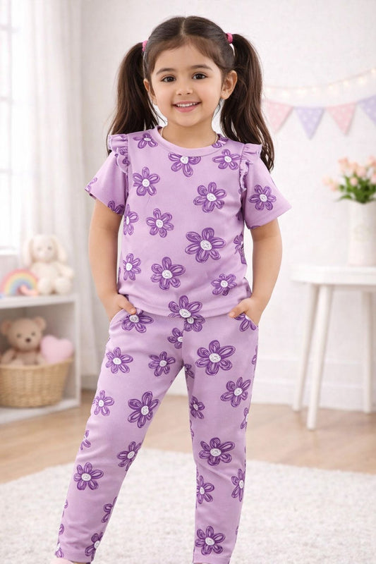 Baby girl summer lavender style printed top and trouser - #602
