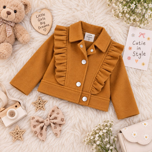 Baby girl ruffle trim button coat
