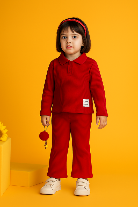 Baby girl winter new style RED ribbed tracksuit