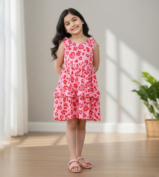 Baby Girl Pink Heart Printed Dress - #158