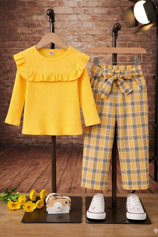 Baby Girl Stylish Yellow Ribbed Set - #169