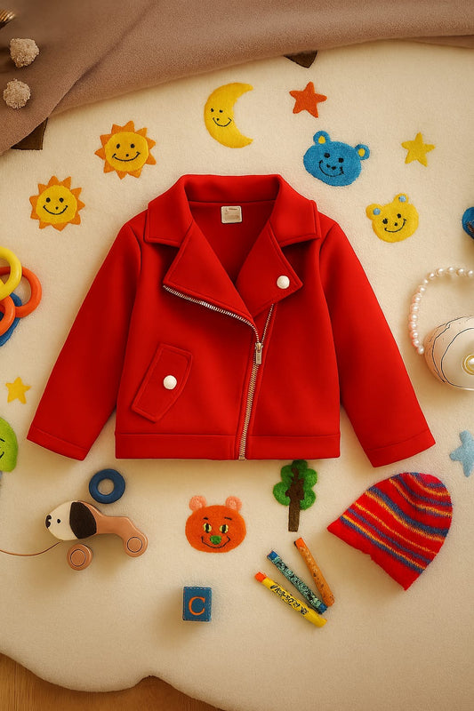 Baby girl cross zipper style winter fleece coat - Red