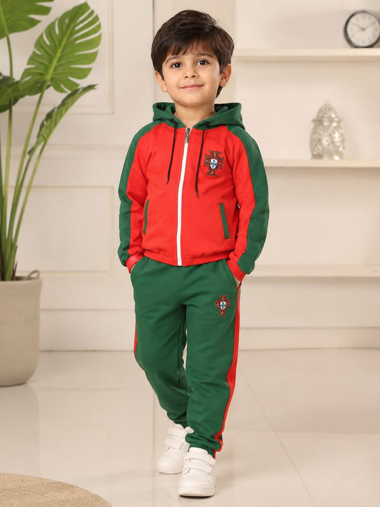 Baby Boy Red & Green Hooded Winter Tracksuit #W205