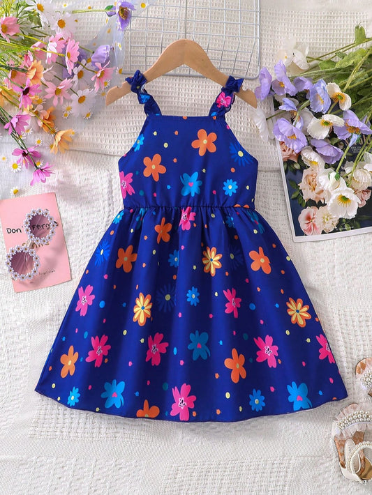 Baby Girl Blue Floral Printed Dress - #148