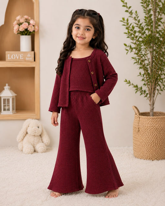 Baby Girl Cozy Waffle 3-Piece Set - MAROON