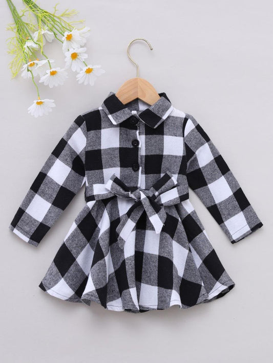 Baby Girls Winter Black & White Tartan Bow Dress