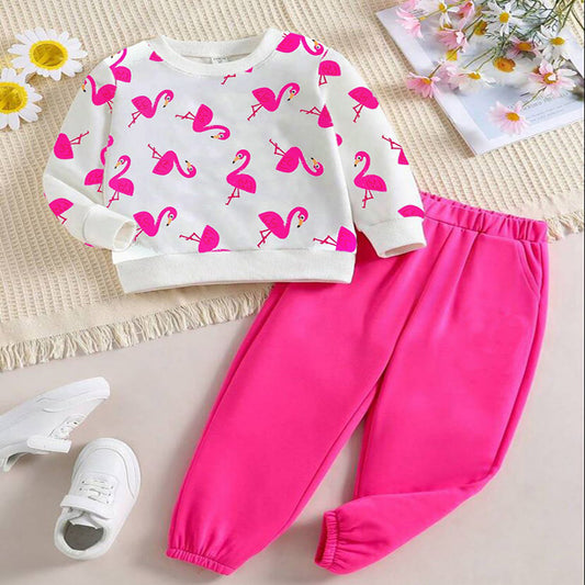 Baby girl pink printed winter fleece tracksuit
