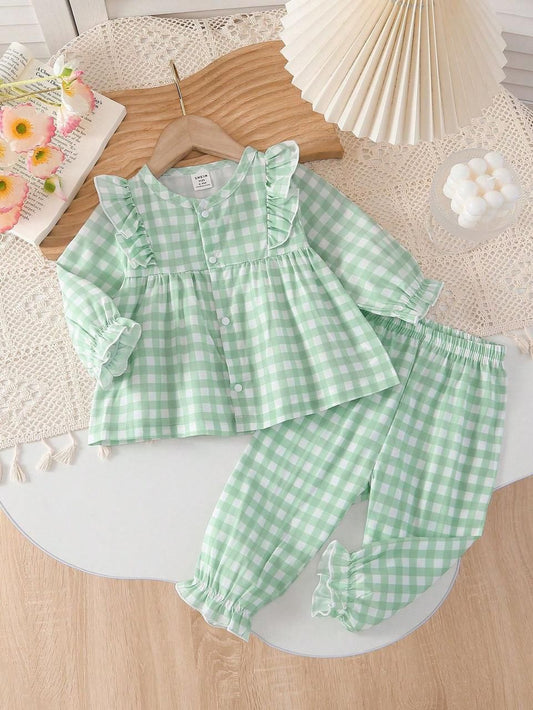 Baby Girl Charming Check Top & Pant Set - #168