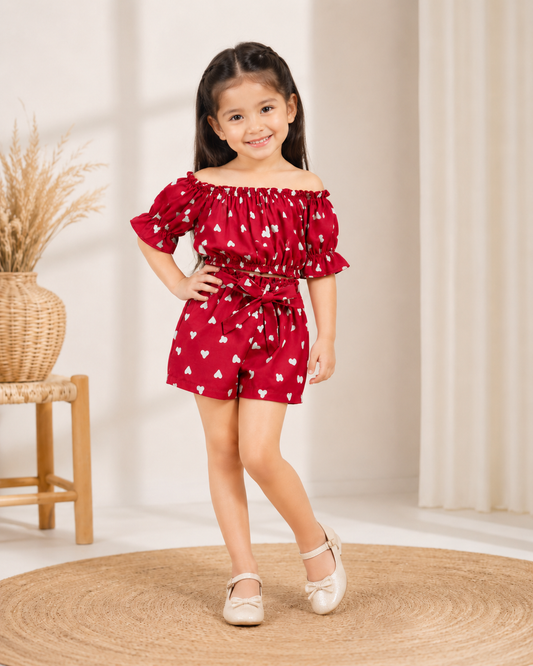 Baby Girl Heart Print Co-Ord Set - RED - #172