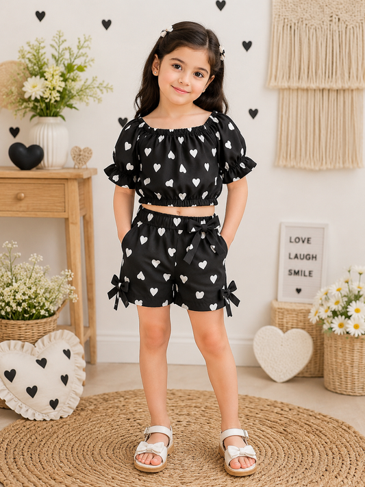 Baby Girl Heart Print Co-Ord Set - BLACK - #173