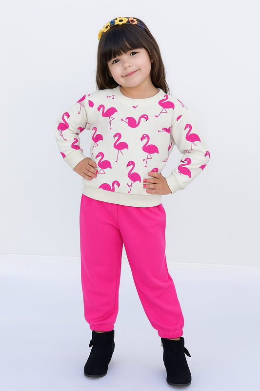 Baby girl pink printed winter fleece tracksuit