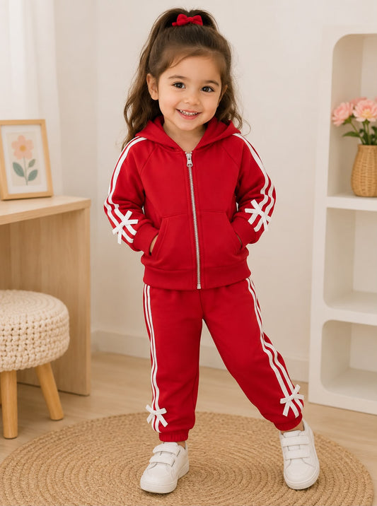 Baby Girl Red Sporty Bow Winter Tracksuit #W202