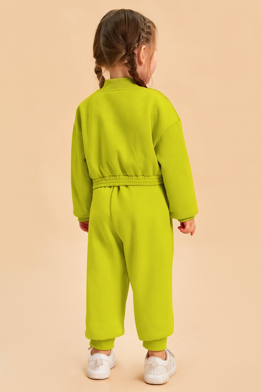 Baby girl bright yellow zipper style winter fleece tracksuit - #WS00-05