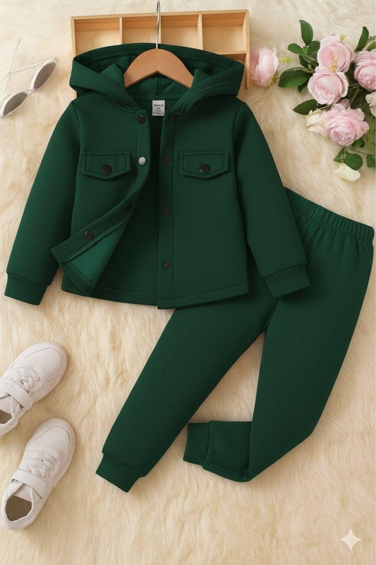 Baby/boy winter button style fleece tracksuit - GREEN