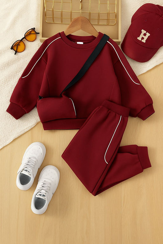 Baby girl winter stylish maroon tracksuit - W2025-001