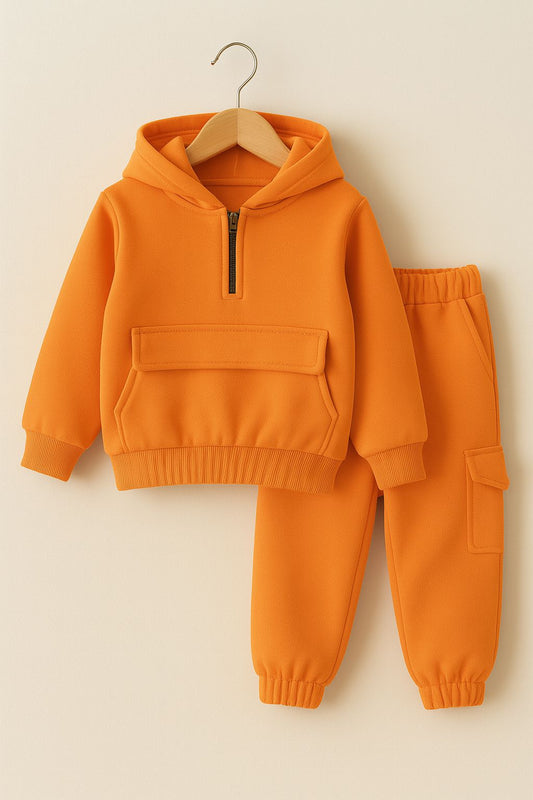 Baby/boy winter orange color pocket style hooded tracksuit - W2025-005