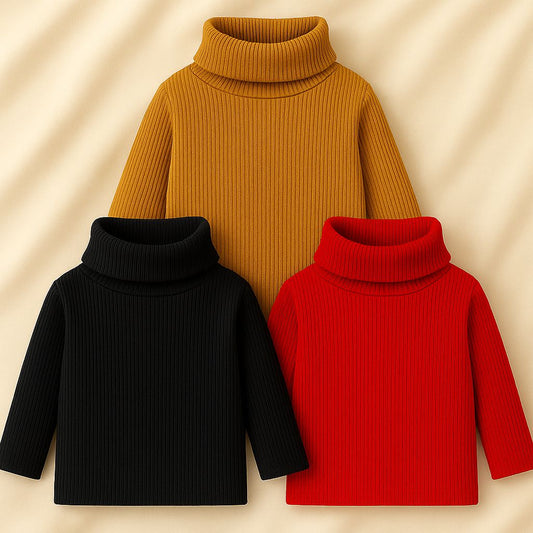 Bundle of 3 baby/boy winter high neck top - red/mustard/black