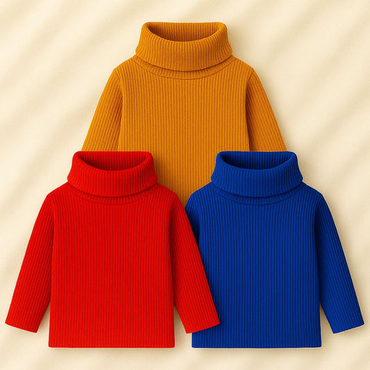 Bundle of 3 baby/boy winter high neck top - mustard/red/royalblue