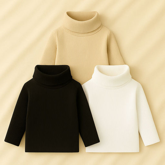 Bundle of 3 baby/boy winter high neck top - beige/black/white
