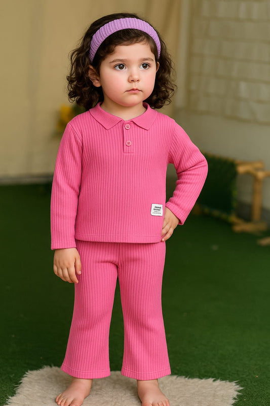 Baby girl winter new style pink ribbed tracksuit - W2025-18