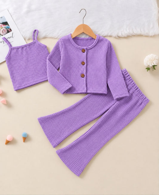 Baby Girl Cozy Waffle 3-Piece Set - PURPLE