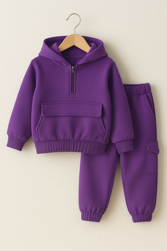 Baby/boy winter purple color pocket style hooded tracksuit - W2025-006