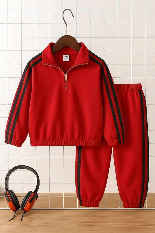Baby/boy winter raglan style striped tracksuit - W2025-010 - Red