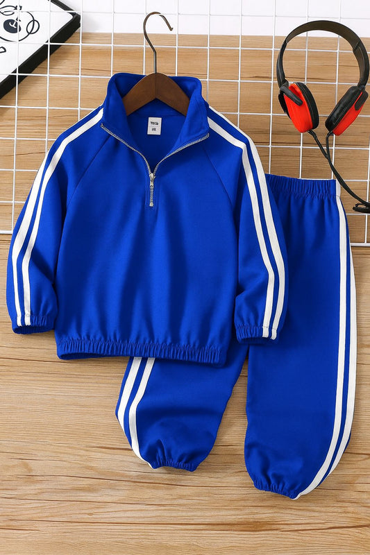 Baby/boy winter raglan style striped tracksuit - W2025-010 - Royal blue