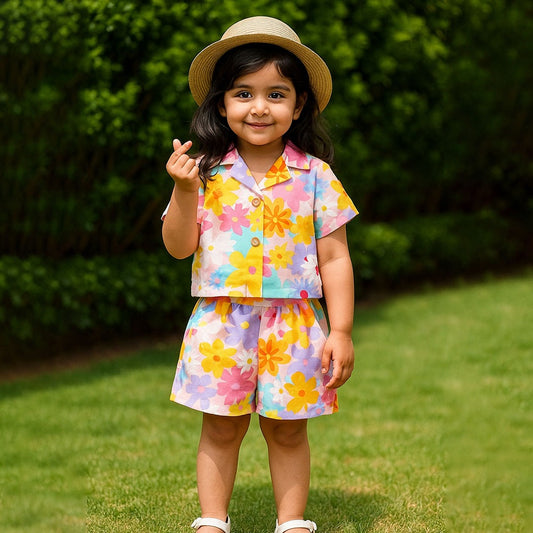 Baby girl summer floral style printed shirt and short - #SH-735