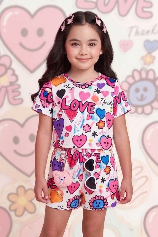 Baby girl new summer love printed style t-shirt and short - #604