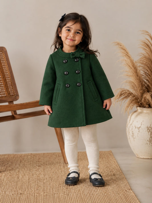 Baby Girls Winter Royal Bow Coat - BOTTLE GREEN