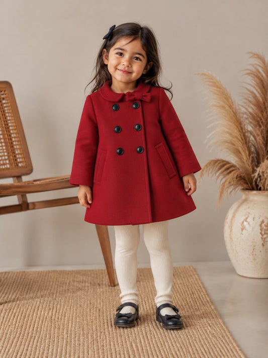 Baby Girls Winter Royal Bow Coat - RED