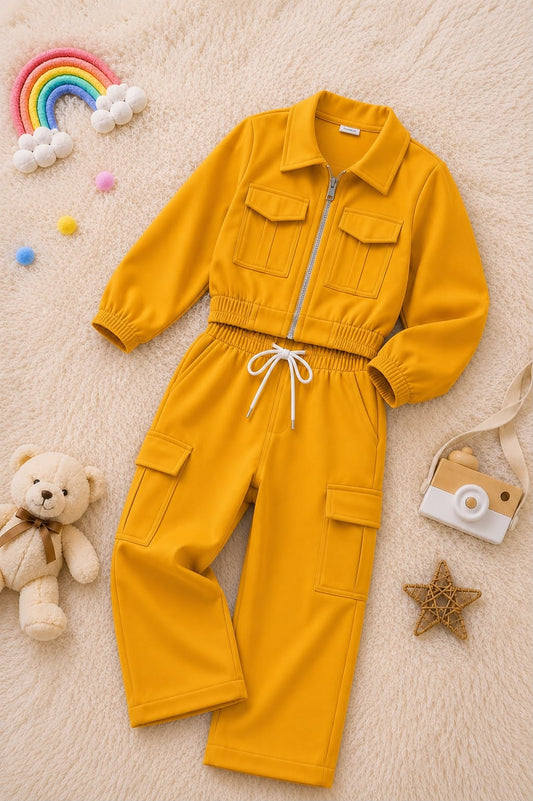 Baby Girl Trendy Cargo Winter Co Ord Set - Yellow