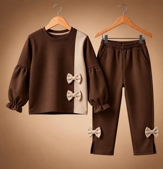 Baby Girls Elegant Contrast Co-Ord Set - BROWN
