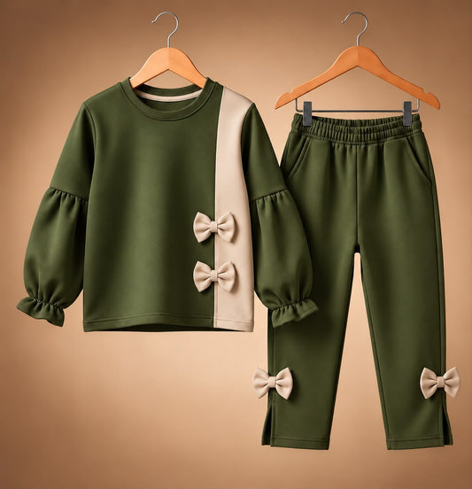 Baby Girls Elegant Contrast Co-Ord Set - GREEN