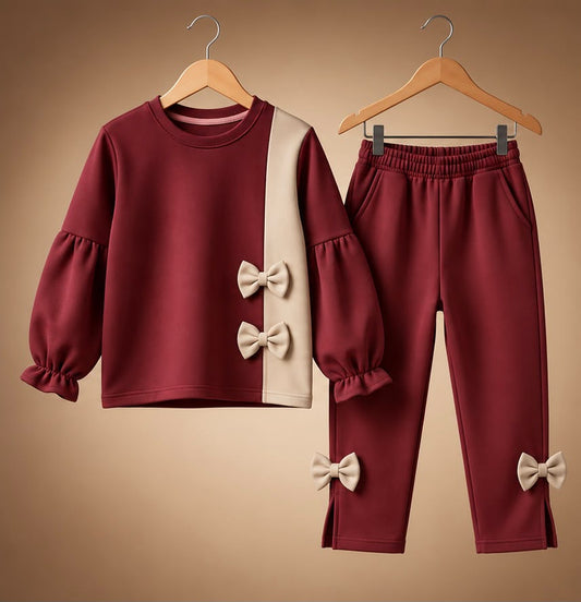 Baby Girls Elegant Contrast Co-Ord Set - MAROON