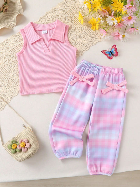 Baby Girl Pink Bliss Ribbed Top & Tie-Dye Pants Set - #176