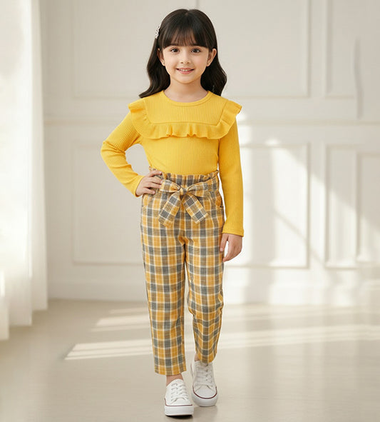 Baby Girl Stylish Yellow Ribbed Set - #169