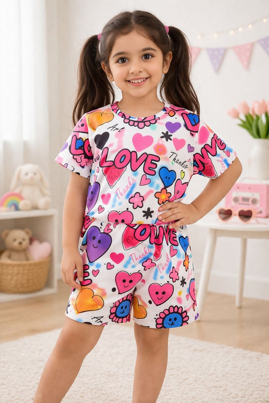 Baby girl new summer love printed style t-shirt and short - #604